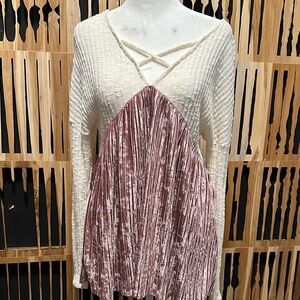 Hummingbird Cream Knit Top with Blush Velvet Trim